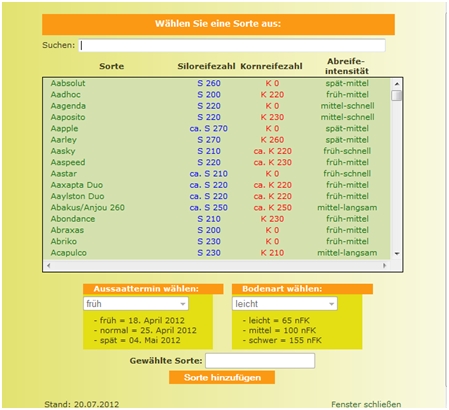 Premium-LogIn - Sortenwahl-Popup